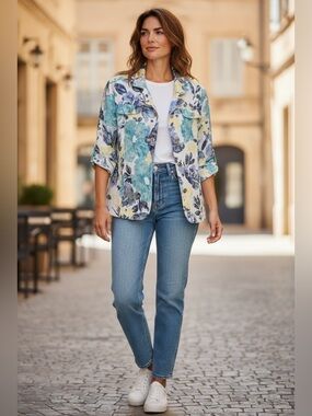TanJay Floral Blazer in Teal, Navy & Yellow